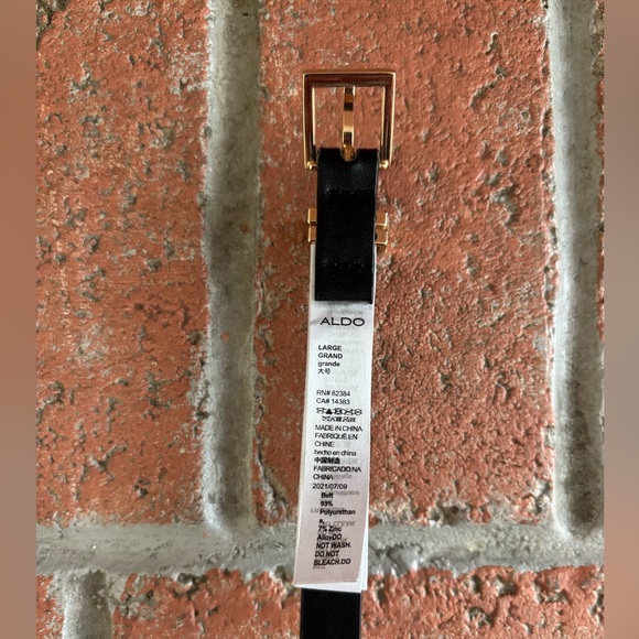 Aldo Black Leather Belt with Gold Buckle - Picture 2 of 3
